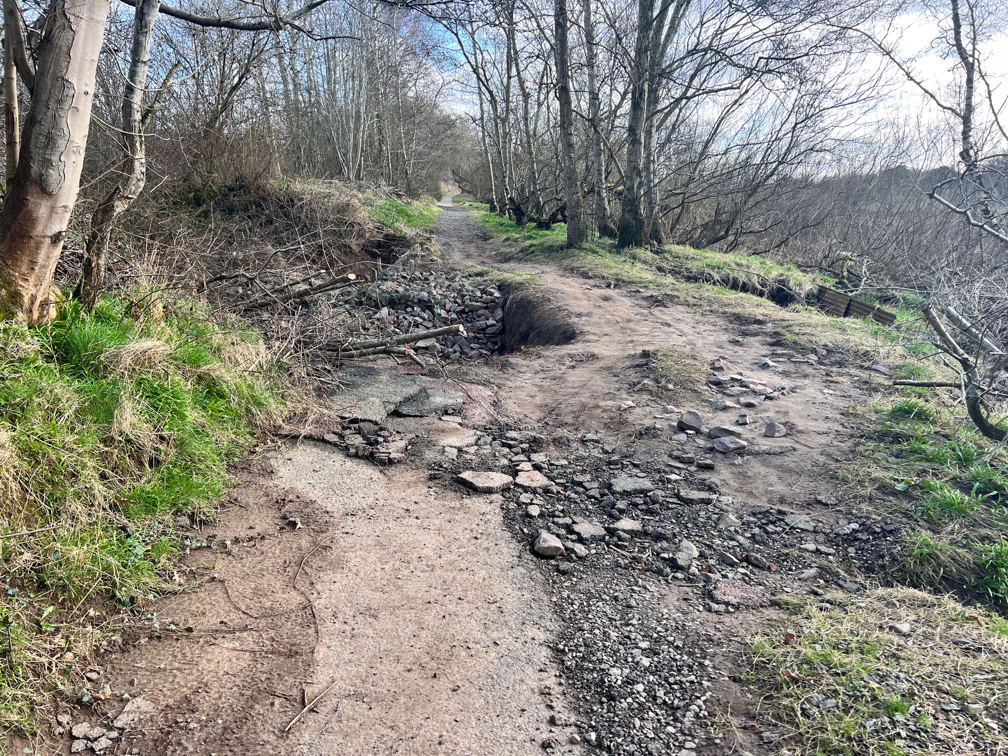 One of the many sections where the trail had collapsed leaving huge holes