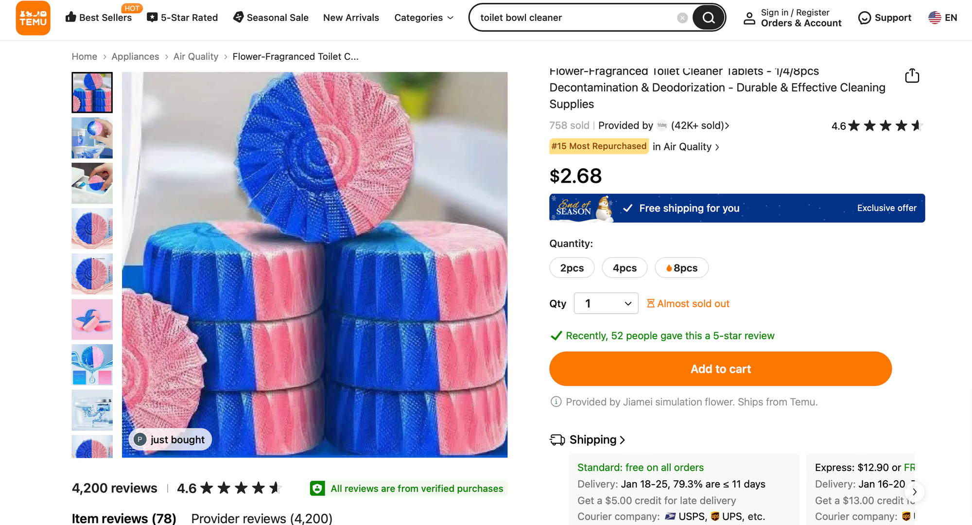 Toilet cleaning tablets from TEMU