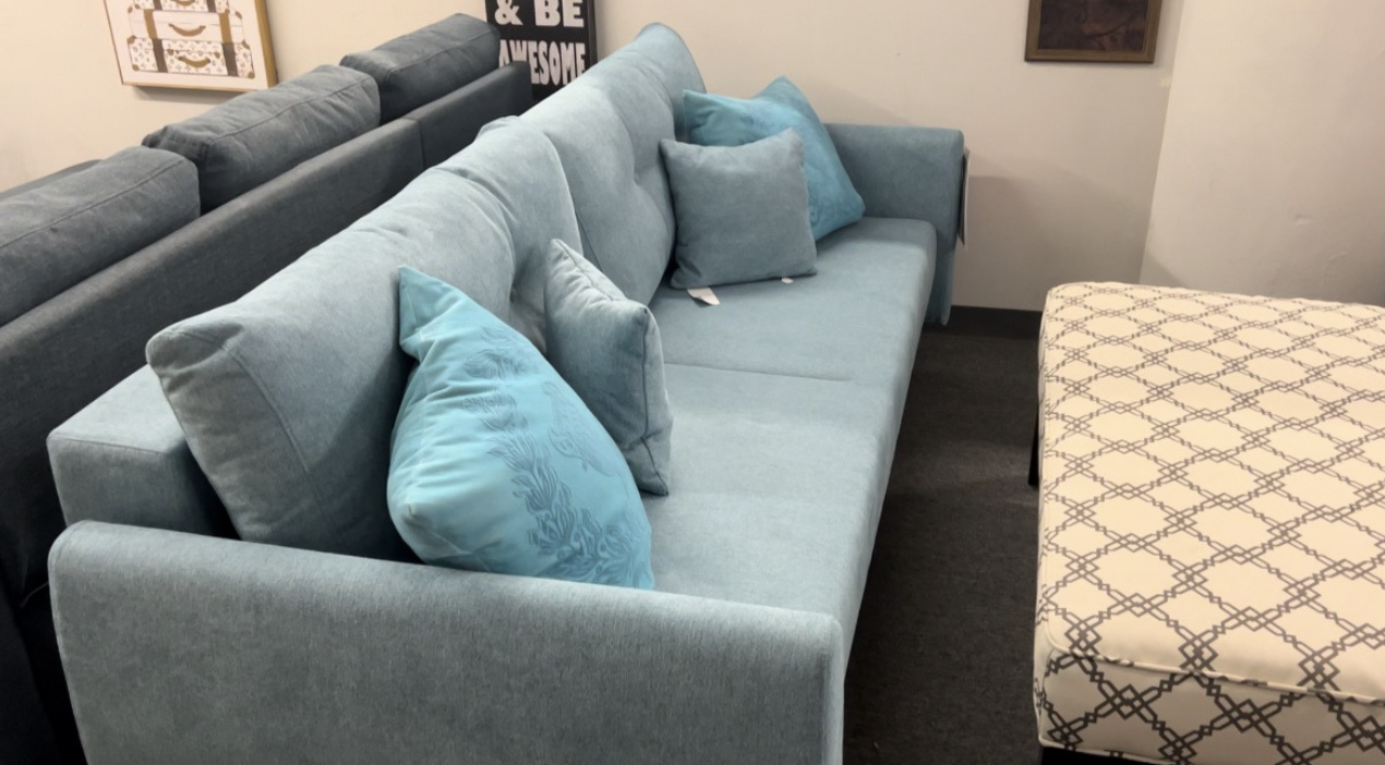 Light Blue Sofa at the Boston Bed Company