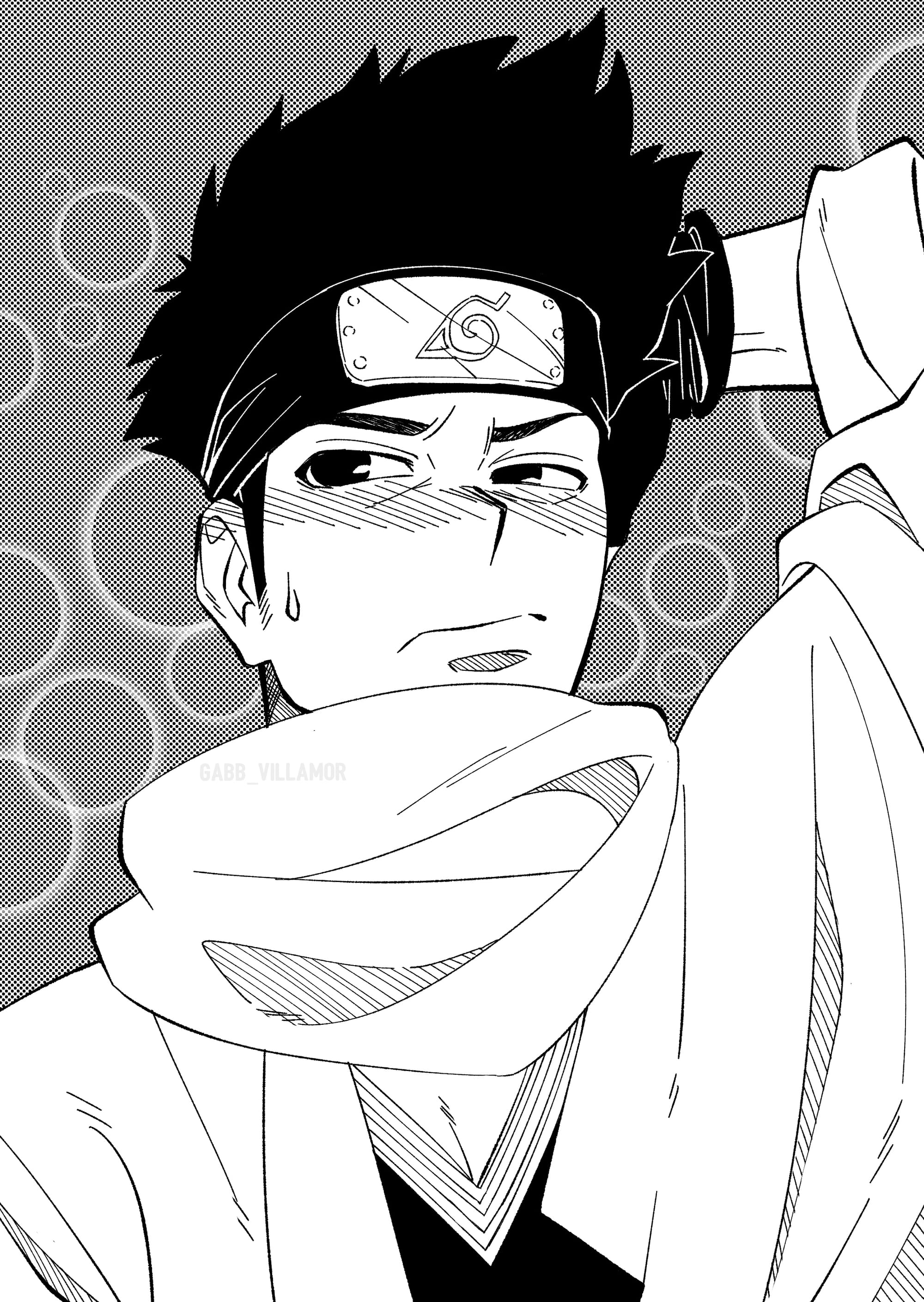 Konohamaru rubs the back of his head. A blush colors his cheeks, a drip of sweat on his cheek. He looks befuddled by his own feelings.