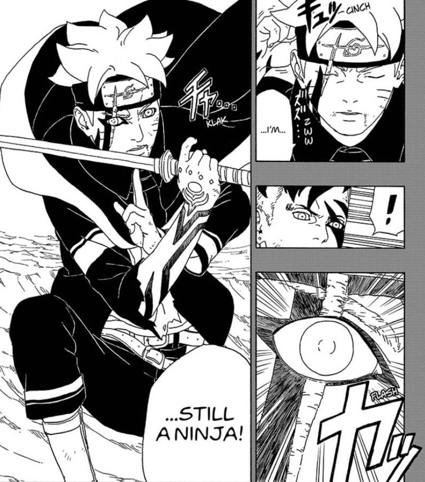 Flash forward scene of Boruto NNG. Boruto confronts Kawaki, declaring he's still a ninja.