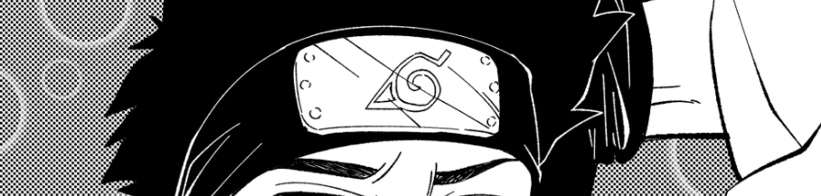 A Shinobi headband above a head of thick, dark hair.