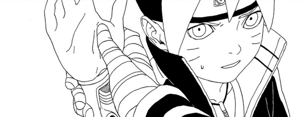 Naruto's prosthetic hand holding his son's hand, revealing the scientific ninja tool Boruto used to cheat in the Chunin Exams.