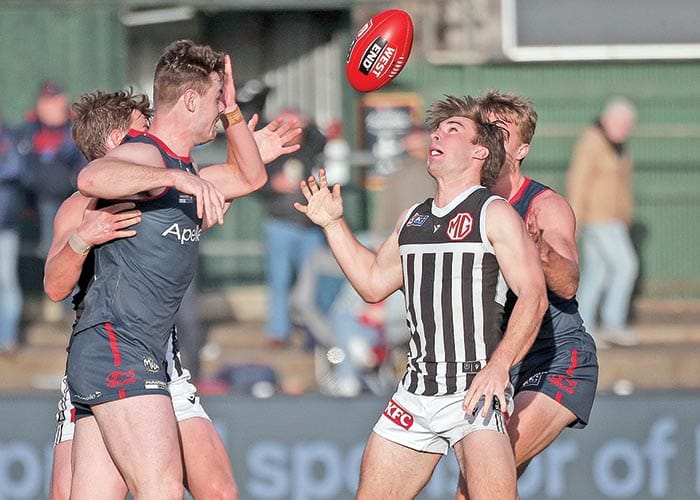 On an elevated stage