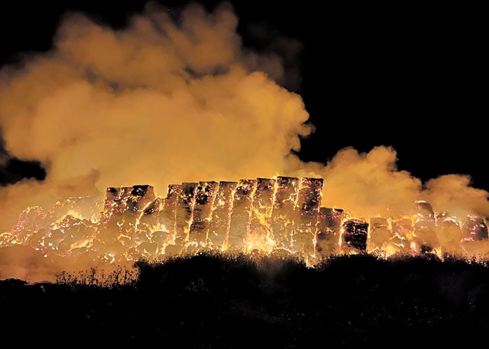 Fire prompts haystack reminder