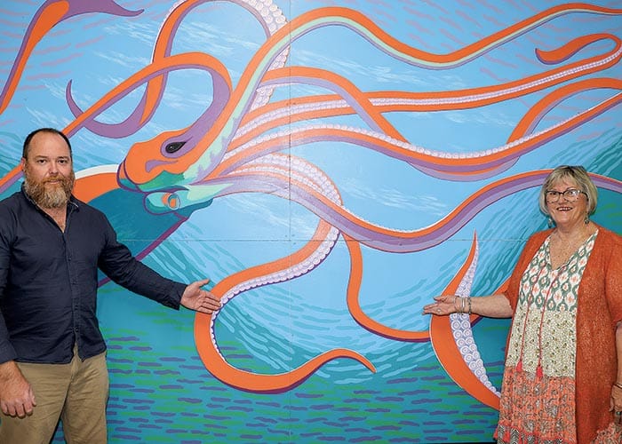 Iconic squid inked on museum wall
