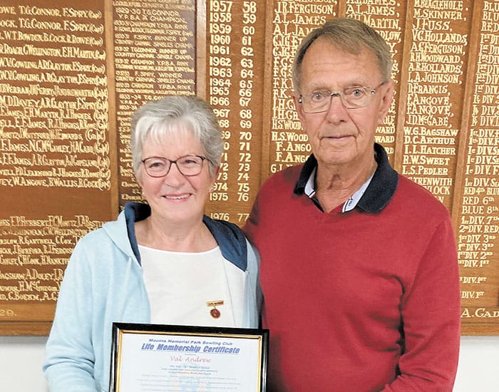Life membership presented to Moonta bowler Val Andrew