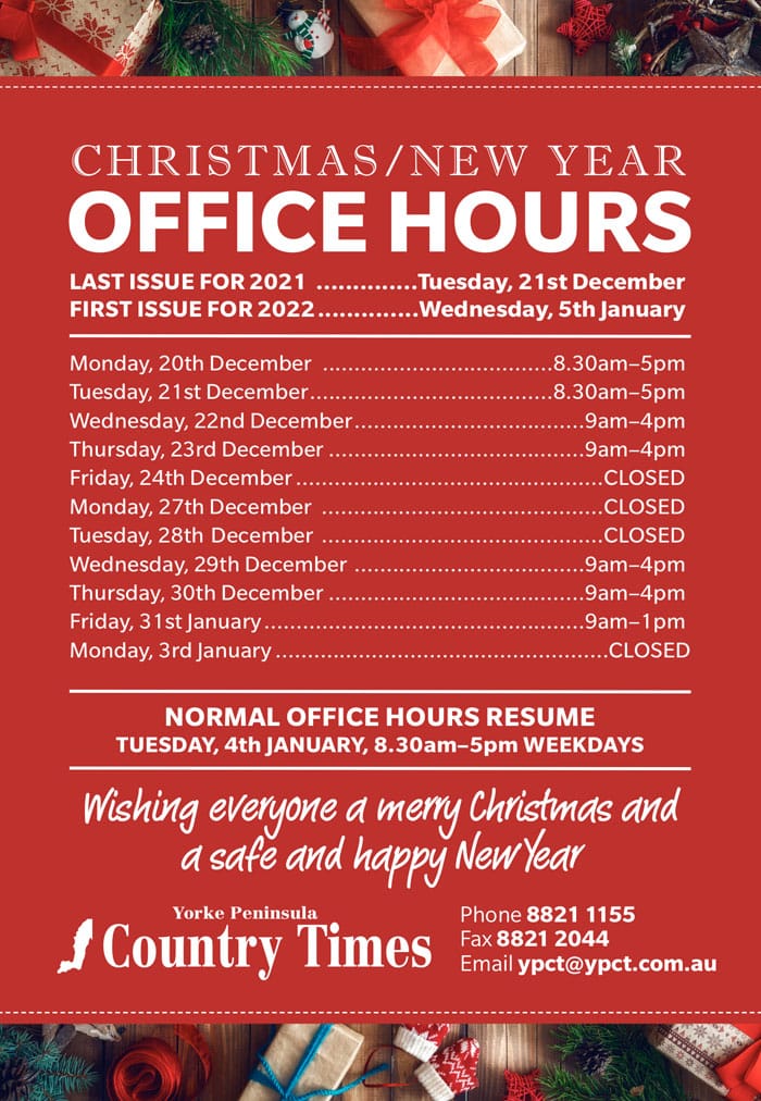 YPCT Christmas/New Year opening hours