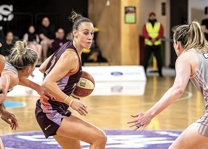 On an elevated stage