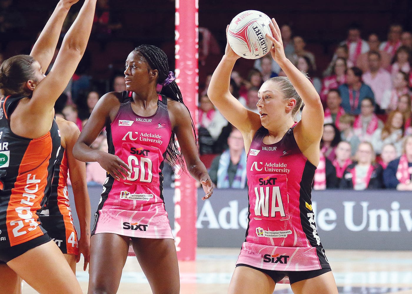 On an elevated stage