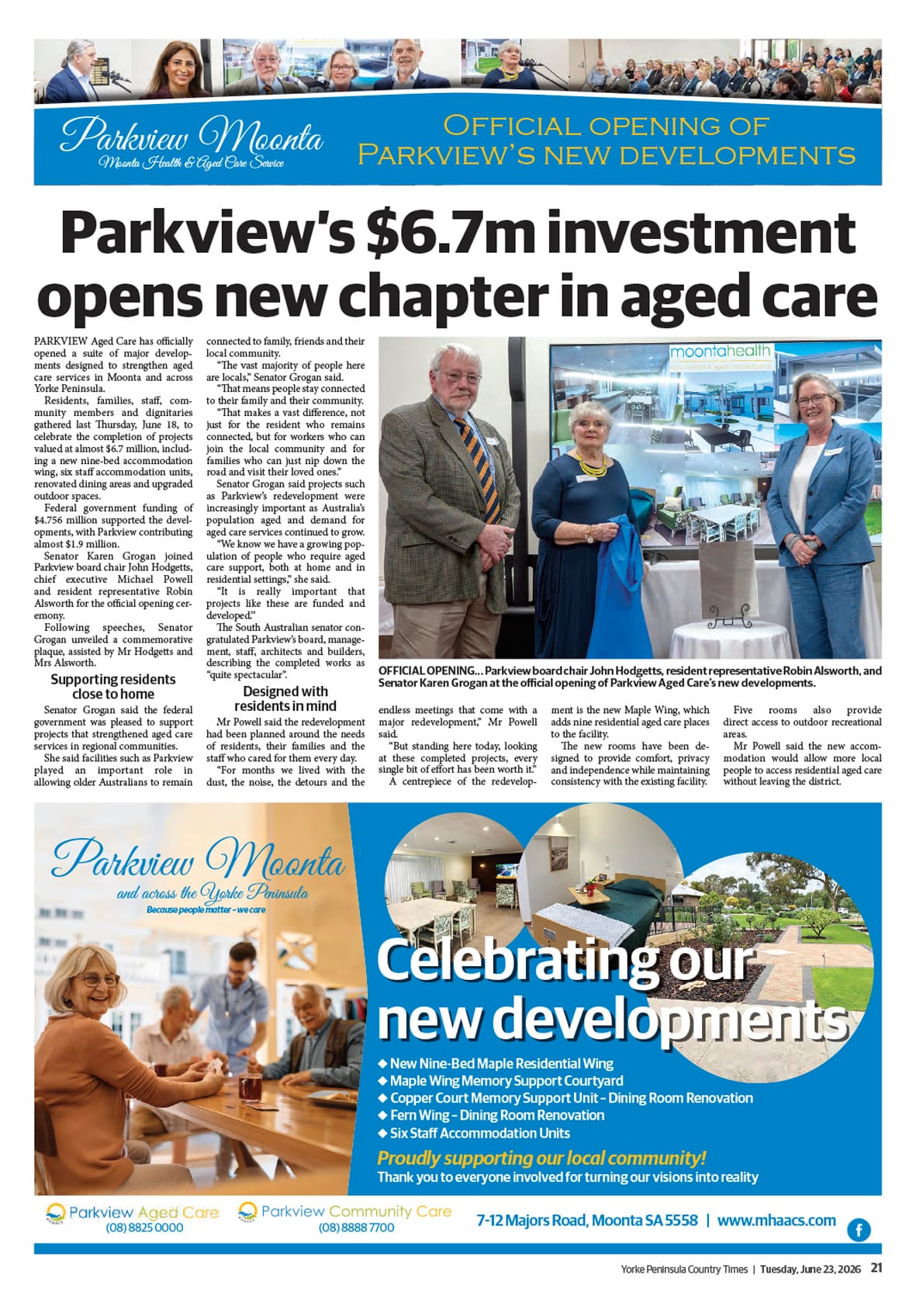 Parkview Moonta development opening  post
                                image