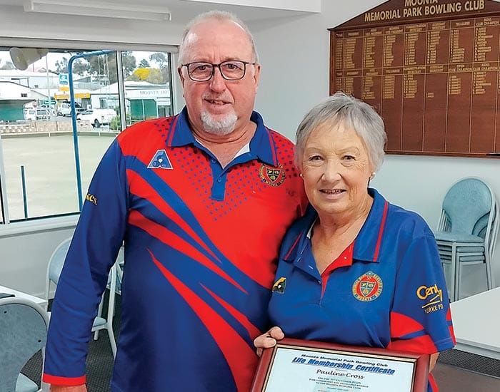Pauline Cross honoured with life membership at Moonta Bowling Club post image