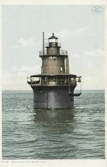 The Deer Island Light in Boston Harbor, erected in 1890, courtesy NYPL.`