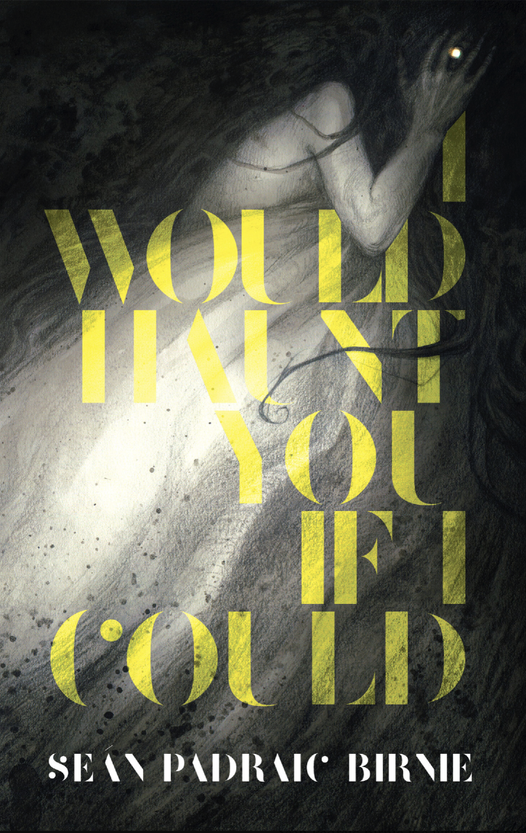 Front cover of IWHYIIC. Title in yellow, author name in white, on a dark backdrop featuring a flowing, shadowy image of a spectral figure, with long fingers and one glowing eye.