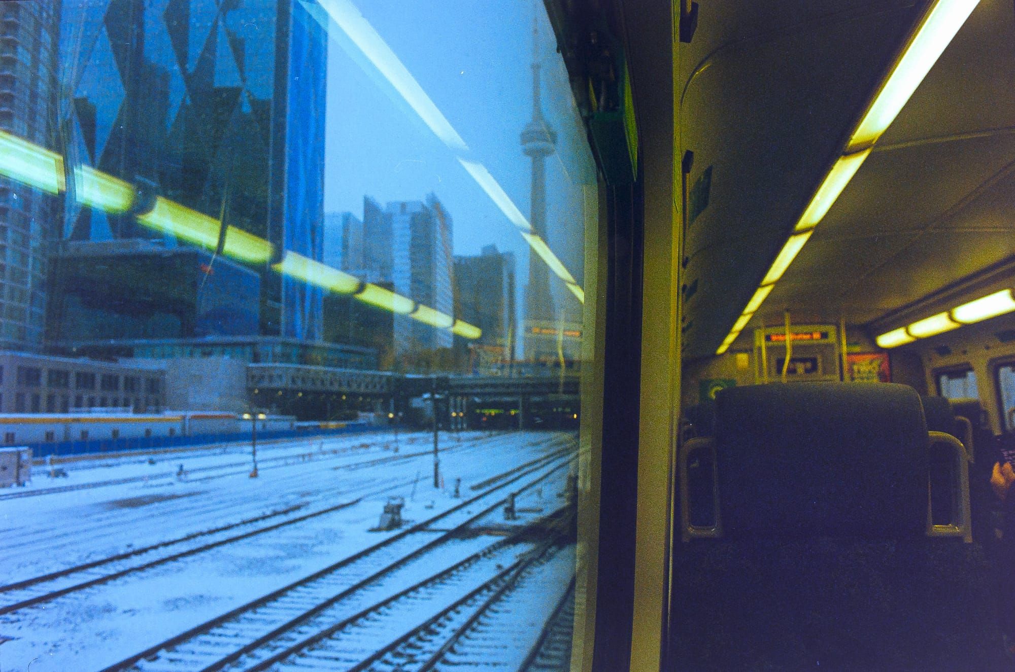 A father and son at the train station