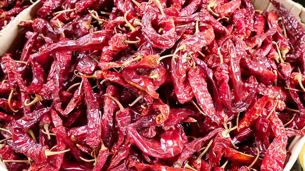 Red ema chilies sun-dried in Bhutan’s Himalayan mountains, vibrant and spicy
