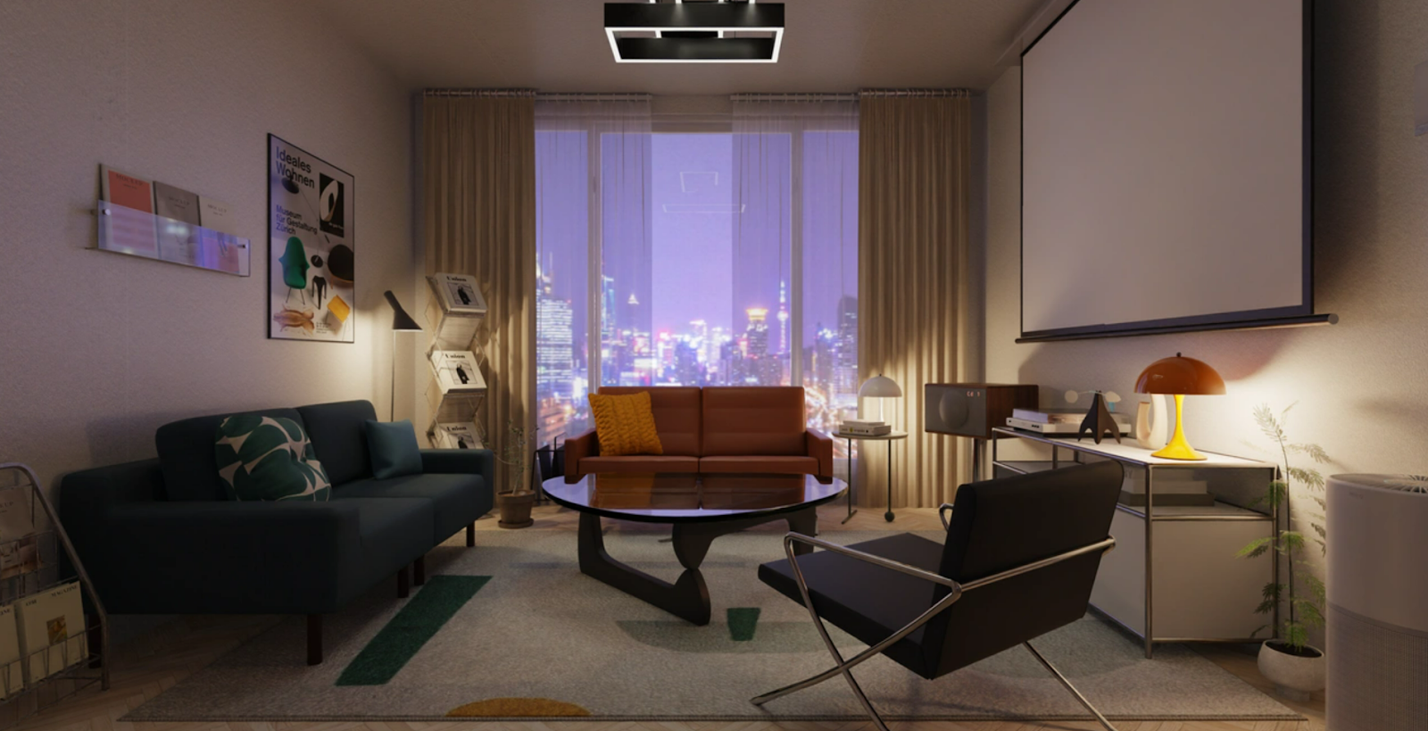 Archisketch rendering with nighttime background applied