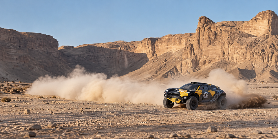 Cool Footage of Ken Block in Saudi Arabia Taking on the Dakar Rally in an Electric Off-Roader