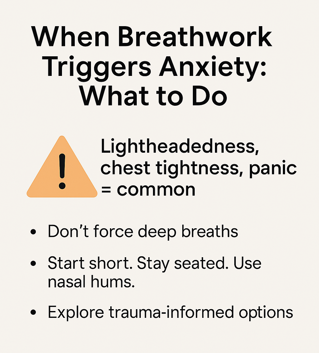 Infographic with safety tips for those who experience anxiety or panic during breathwork.