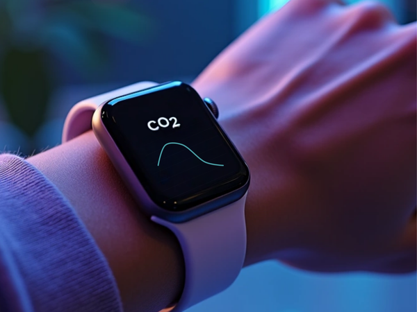 Smartwatch showing a drop in CO₂ levels during breathwork—visualizing the science behind how changing your breath can change your state of mind.