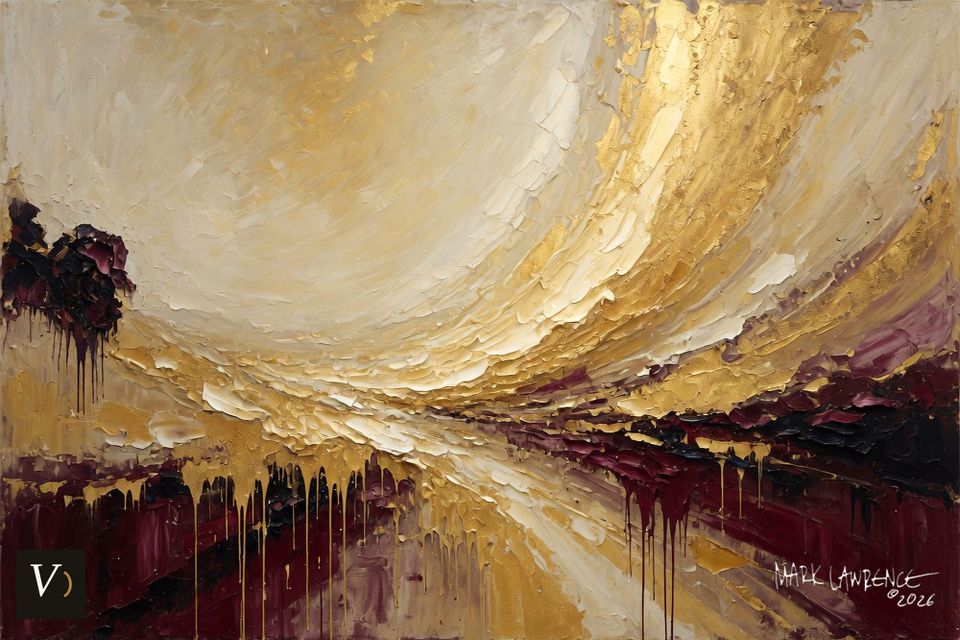 An abstract painting in warm gold and amber: luminous surging fields and textured drips, tender and urgent.
