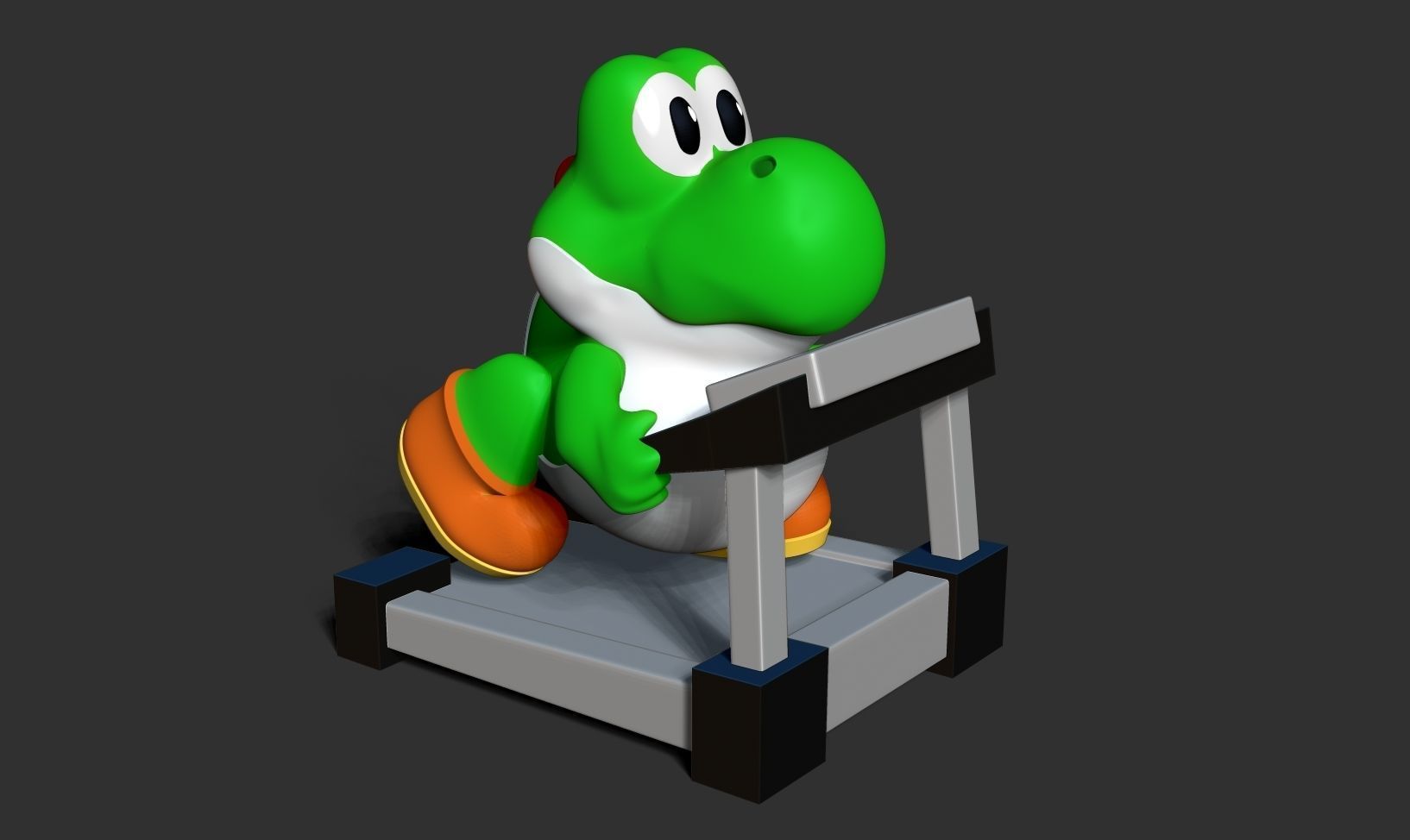 A green toy animal on a treadmill

Description automatically generated