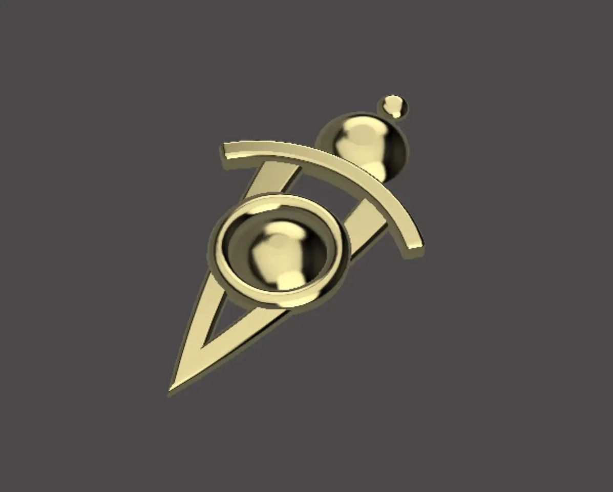 A gold logo with a pointed tip

Description automatically generated