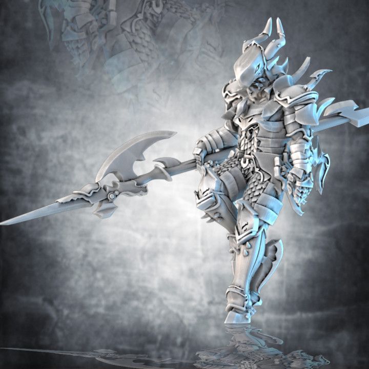 A statue of a person in armor holding a spear

Description automatically generated