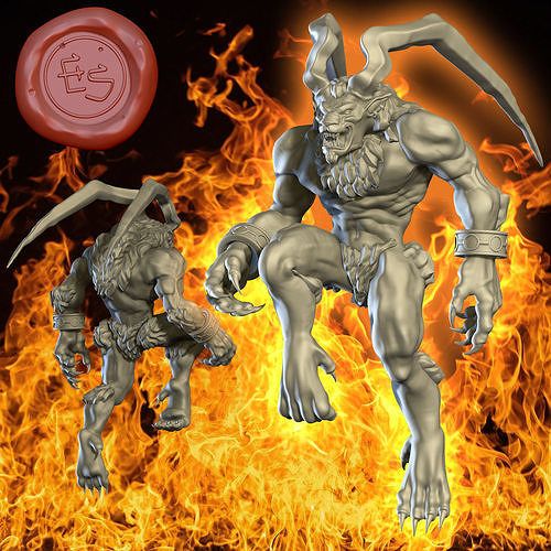 A statue of a person with horns and a red seal

Description automatically generated