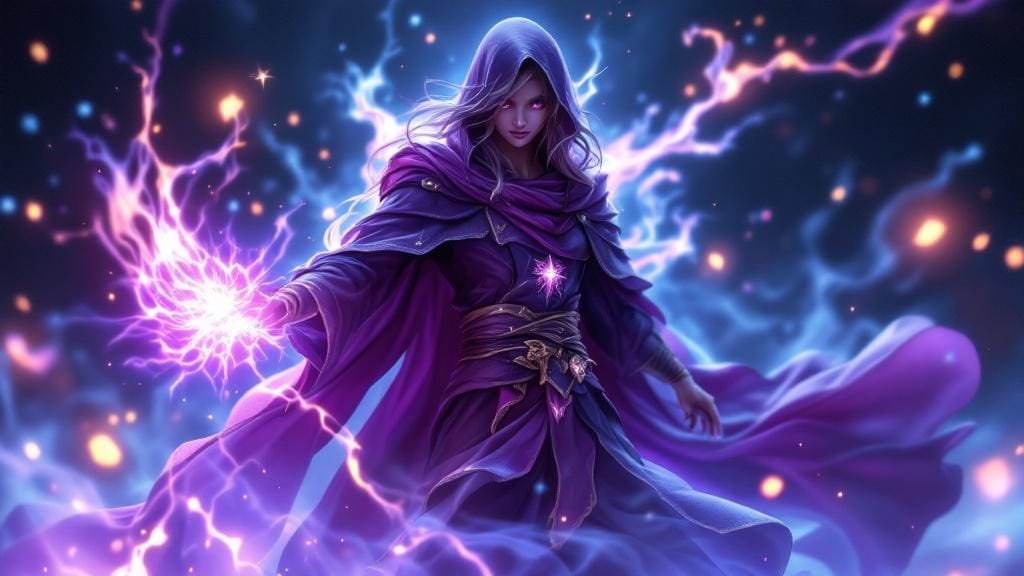 3D printed anime mage and spellcaster characters with flowing robes and magical effect details