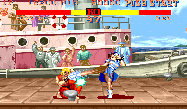 Chun-Li executing her special technique in Street Fighter II arcade