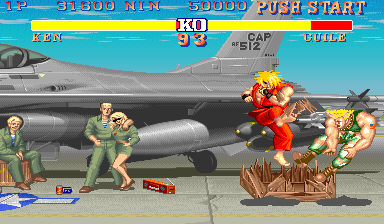 Ken executing a Tatsumaki Senpukyaku in Street Fighter II arcade