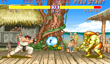 Ryu executing a Hadouken in Street Fighter II arcade