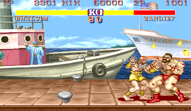 Zangief grappling in Street Fighter II arcade