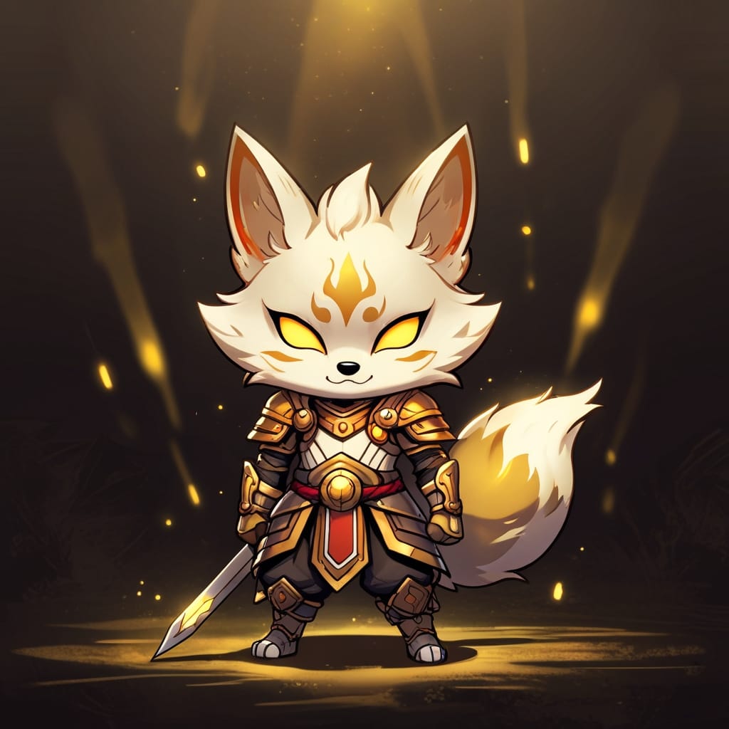 Shiro — ancient armored kitsune spirit character art