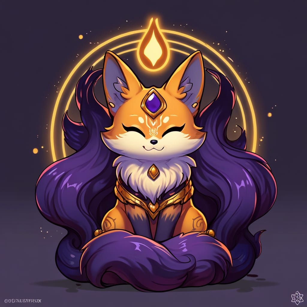 The Nine-Tailed Sovereign — nine-tailed kitsune spirit character art