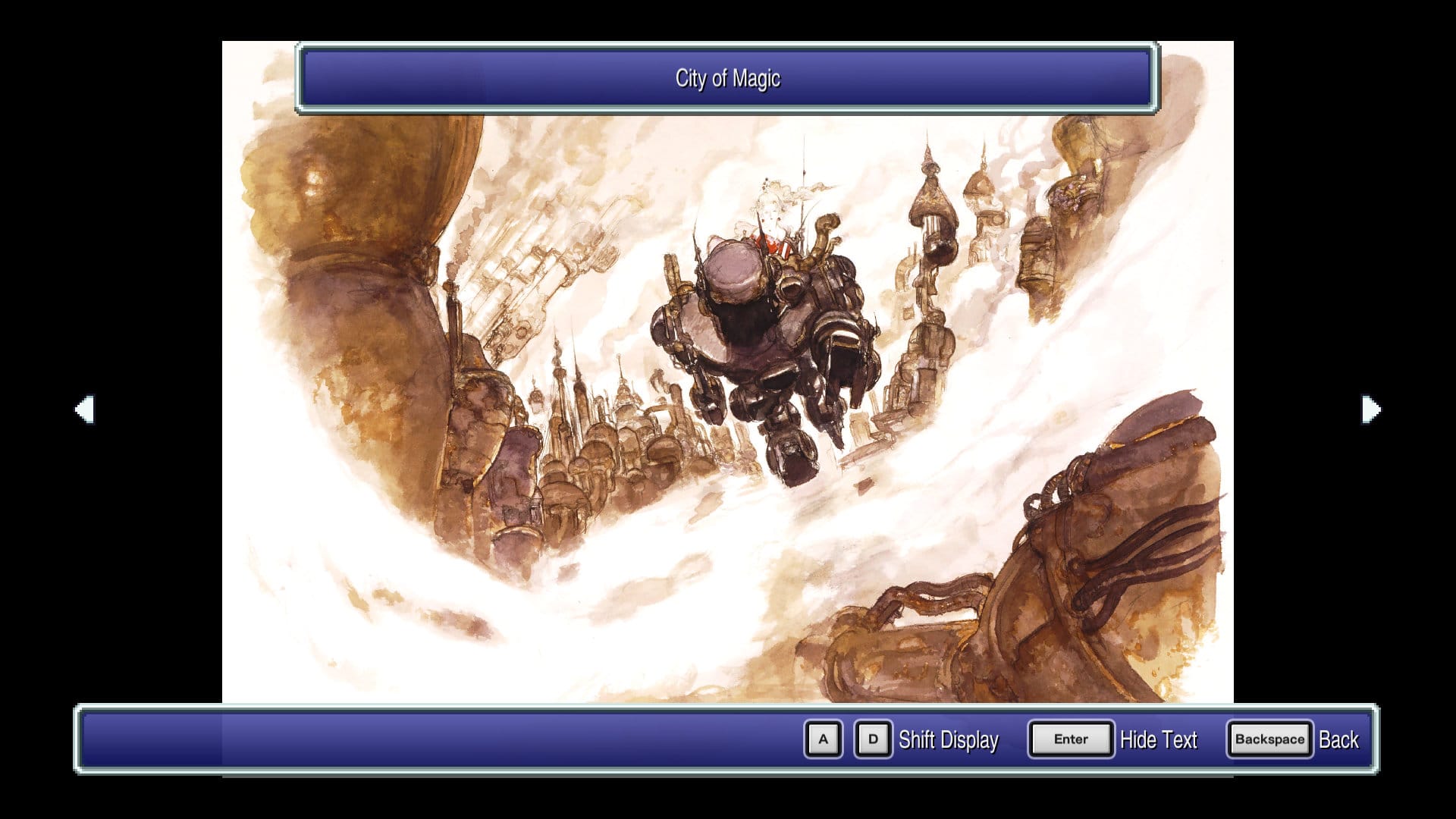 Final Fantasy VI Pixel Remaster — City of Magic concept art cutscene showing Kefka's Tower from above against a dramatic sky