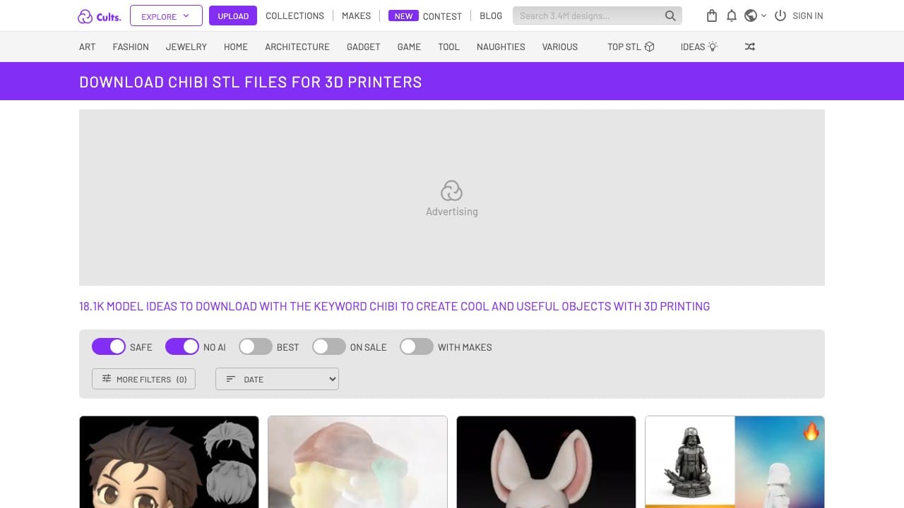 Cults3D chibi collection — thousands of anime and gaming character STL files
