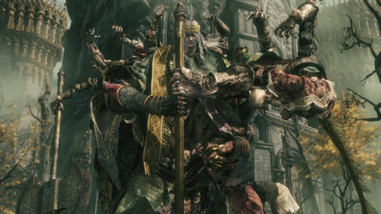 Godrick the Grafted wielding his axe in Elden Ring