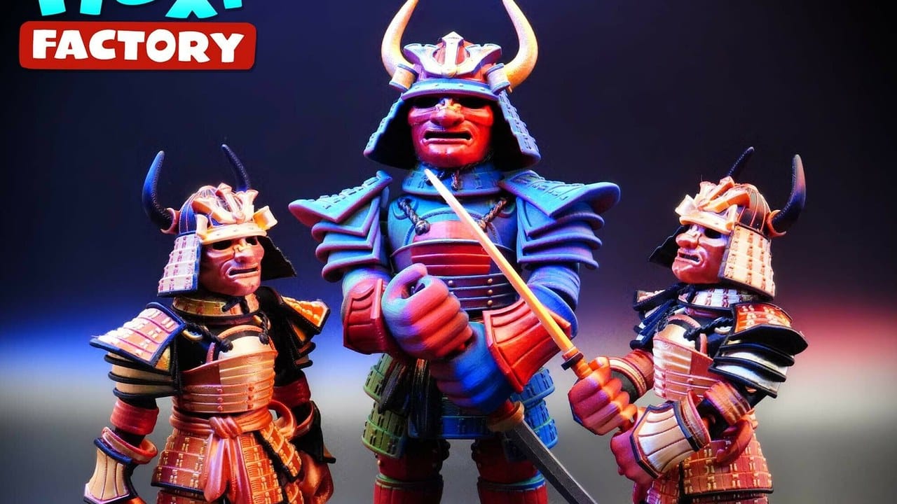 3D-printed articulated samurai character figures