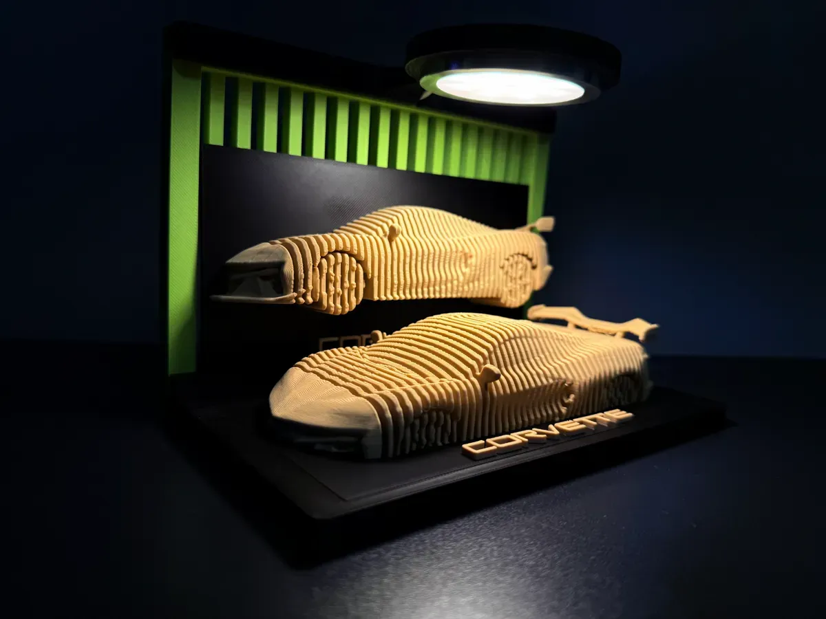 3D-printed layered Chevrolet Corvette C8 Z06 display model