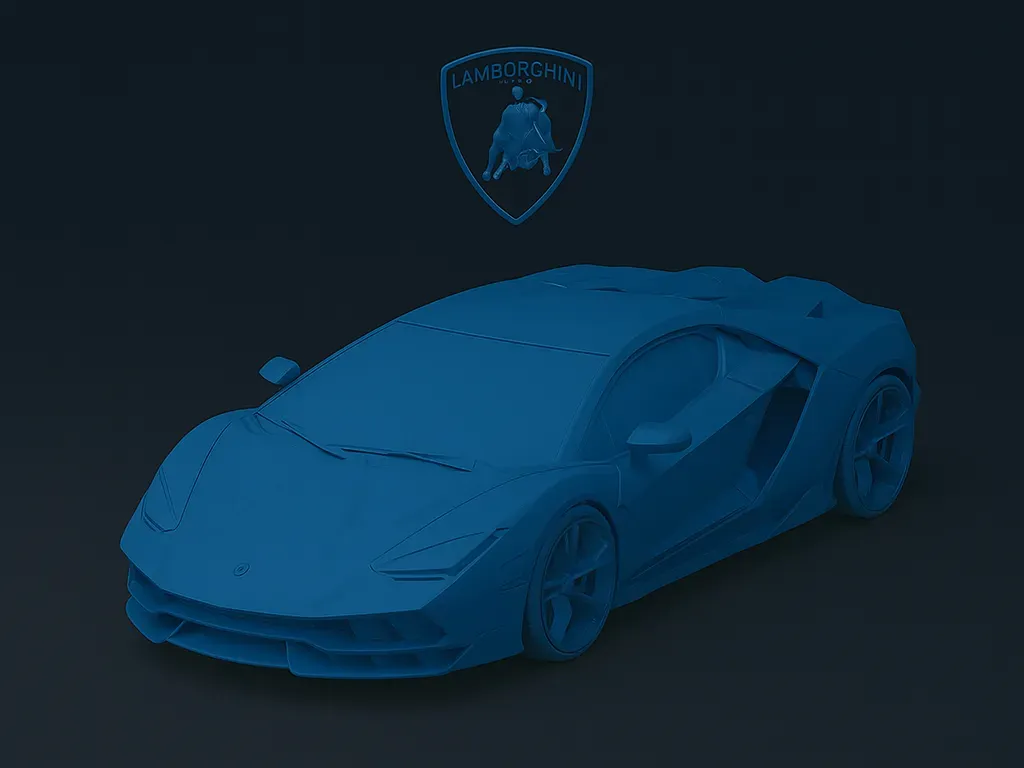 3D-printable Lamborghini Revuelto model render in blue