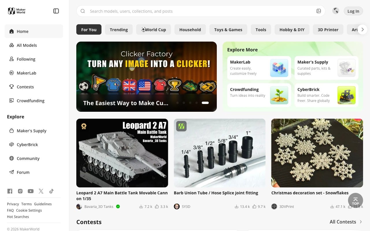 MakerWorld 3D model library homepage