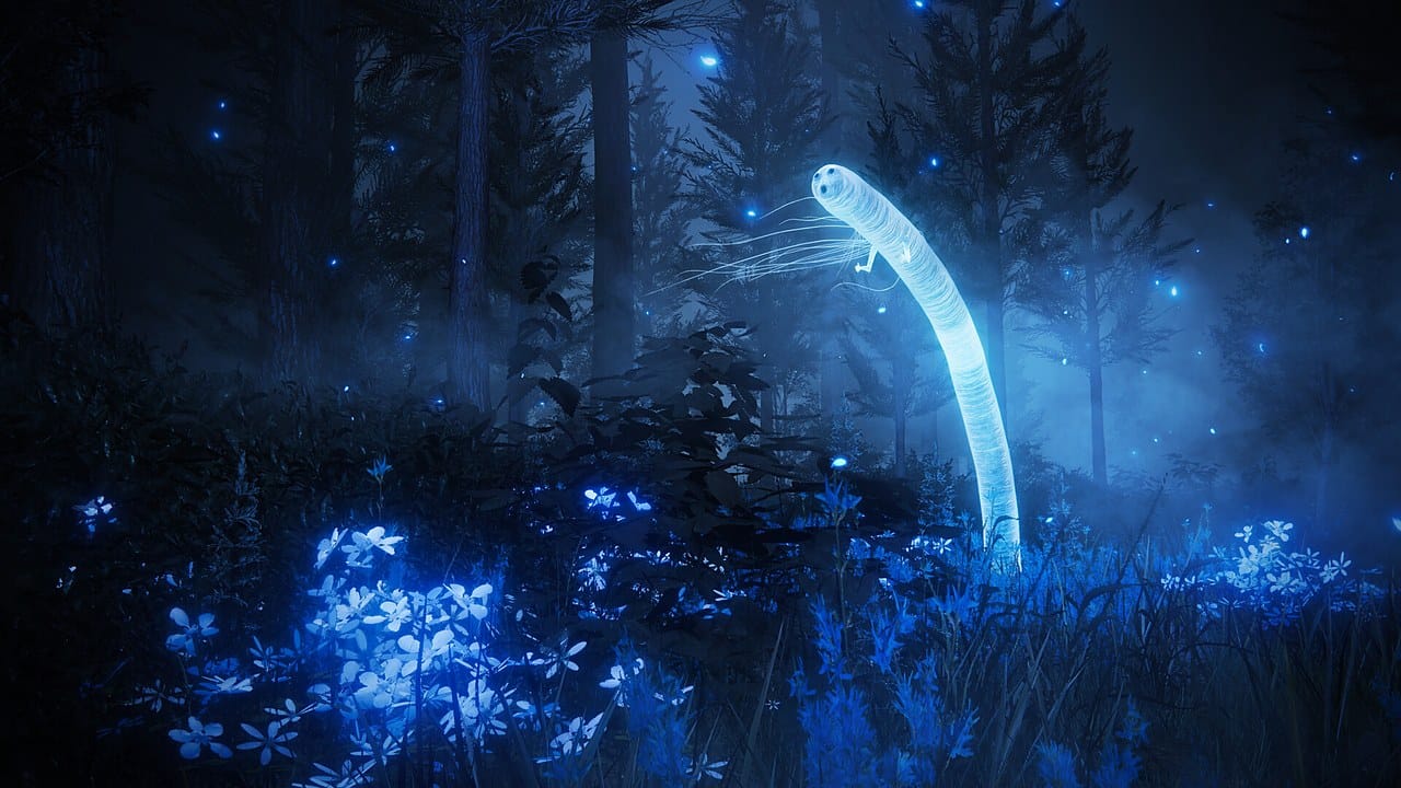 Elden Ring E-tier weapons — a spectral blade alone in a dark forest