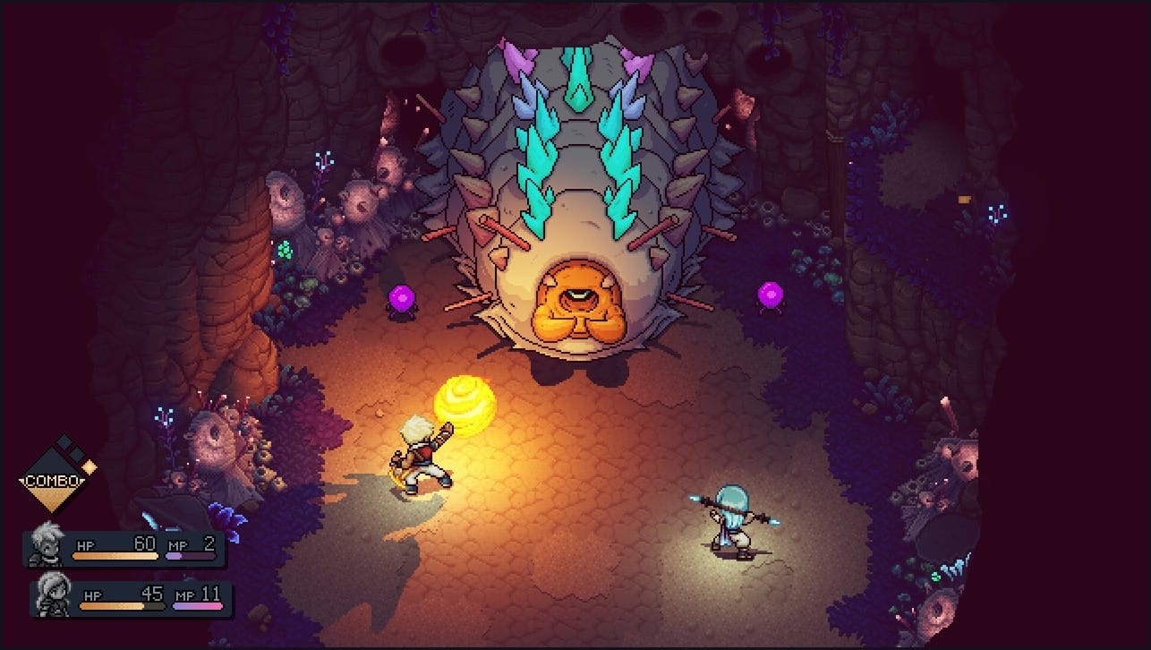 Sea of Stars boss battle against a large glowing enemy with the combo meter visible