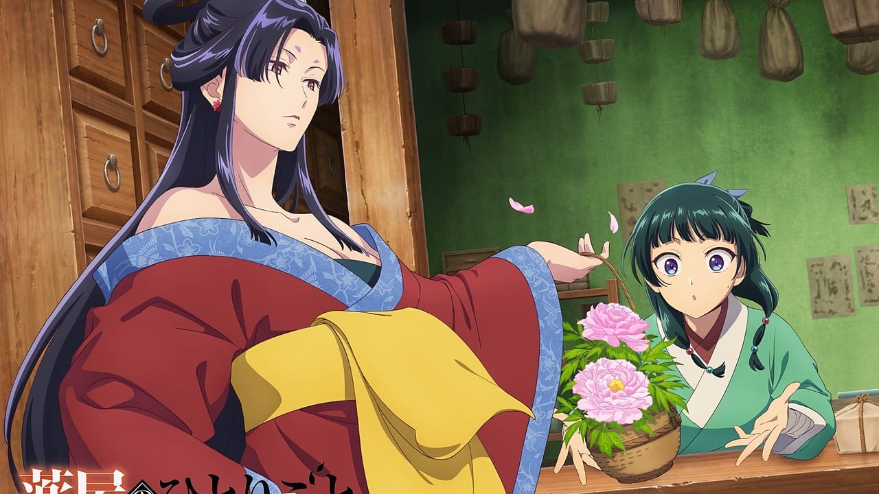 Maomao and Joka in an apothecary shop in The Apothecary Diaries
