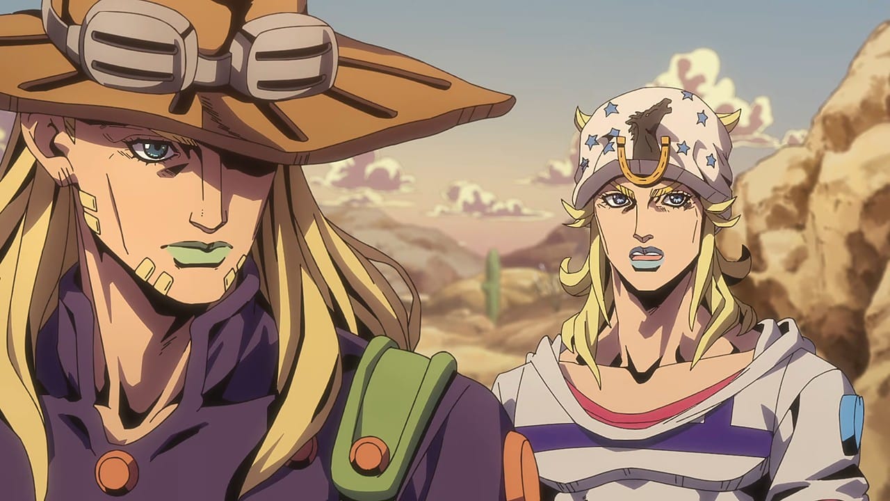 Gyro Zeppeli and Johnny Joestar in the desert in STEEL BALL RUN: JoJo's Bizarre Adventure
