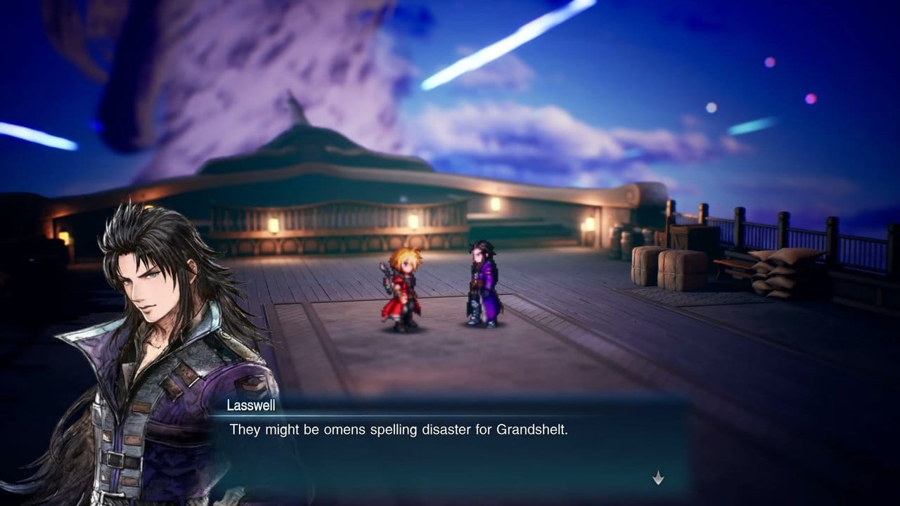 Lasswell speaking on an airship deck in Final Fantasy Resonance