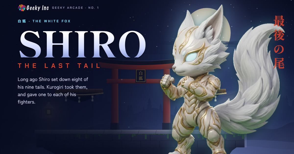 Shiro, a white fox warrior in pearl and gold armour