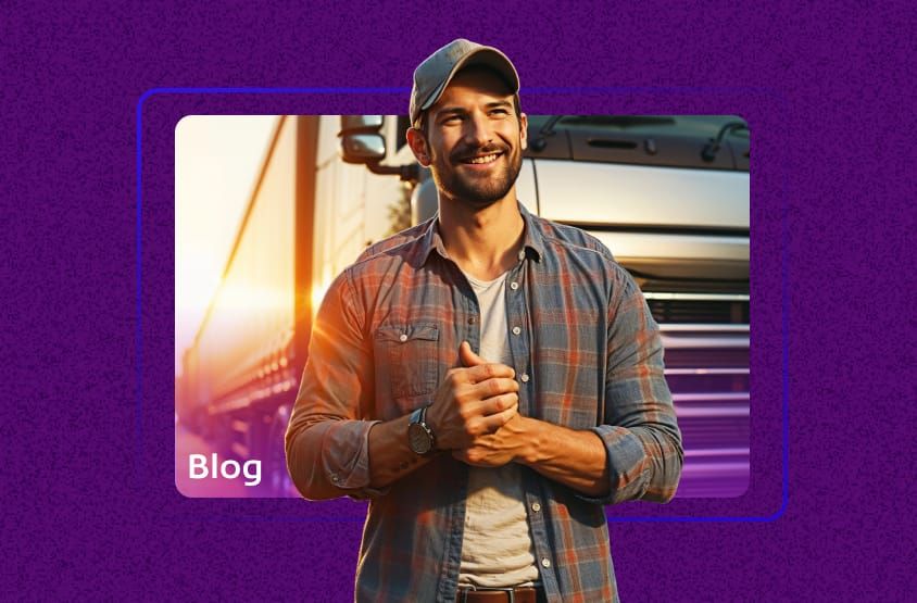 Caminhoneiro sorrindo com um caminhão ao fundo em uma imagem de capa para o blog, ilustrando o guia sobre como escolher o CFOP CTE correto.